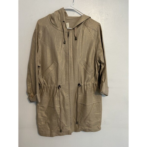 J Jill Utility Jacket Womens Sz Med Petite Beige Gold Metallic Linen Blend - Picture 1 of 8